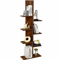 Tangkula 8 Shelf Bookshelf, Wood Bookcase with 8 Book Shelf, Tree Bookshelf Room Dividers