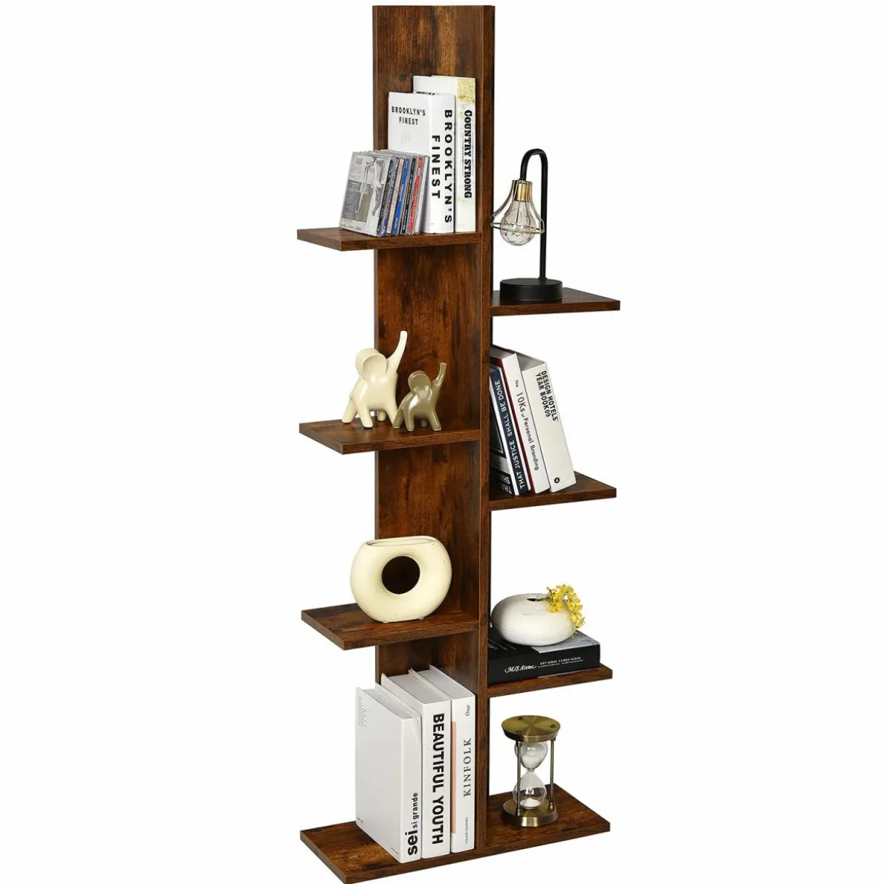Tangkula 8 Shelf Bookshelf, Wood Bookcase with 8 Book Shelf, Tree Bookshelf Room Dividers