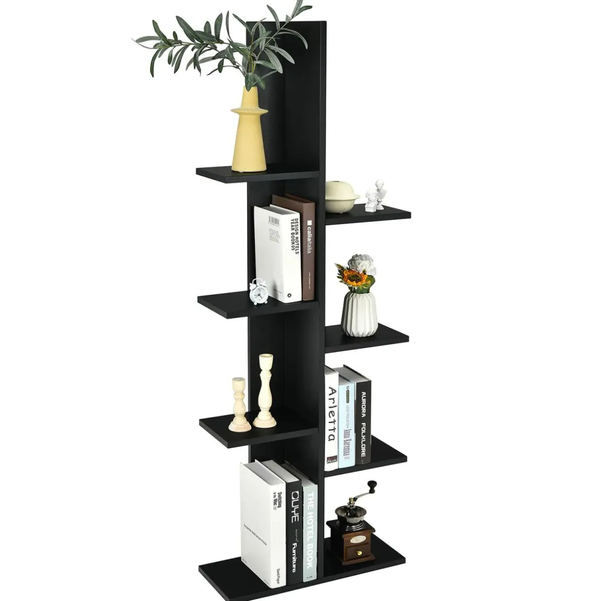 Tangkula 8 Shelf Bookshelf, Wood Bookcase with 8 Book Shelf, Tree Bookshelf Room Dividers