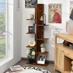 Tangkula 8 Shelf Bookshelf, Wood Bookcase with 8 Book Shelf, Tree Bookshelf Room Dividers