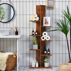 Tangkula 8 Shelf Bookshelf, Wood Bookcase with 8 Book Shelf, Tree Bookshelf Room Dividers