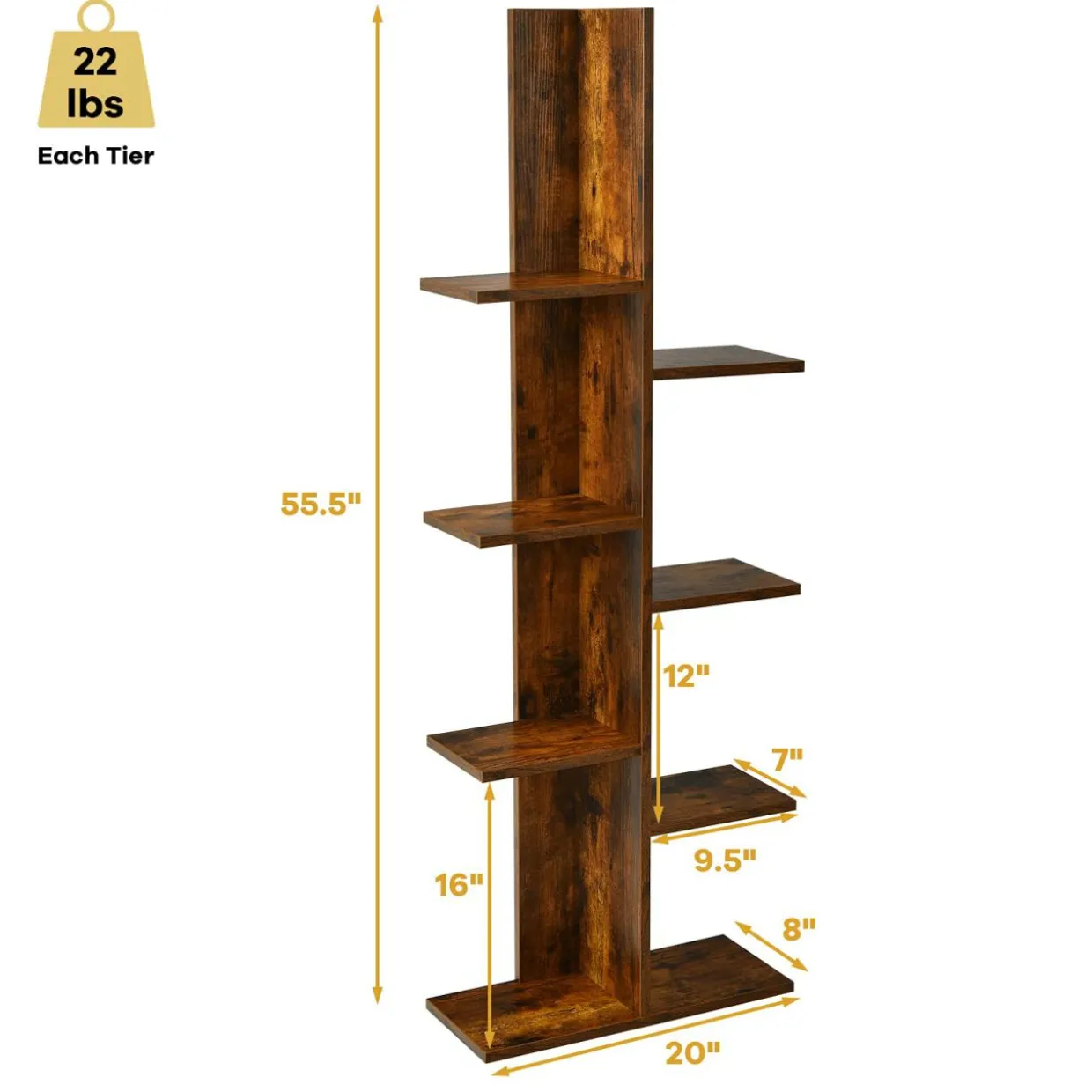 Tangkula 8 Shelf Bookshelf, Wood Bookcase with 8 Book Shelf, Tree Bookshelf Room Dividers