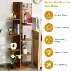 Tangkula 8 Shelf Bookshelf, Wood Bookcase with 8 Book Shelf, Tree Bookshelf Room Dividers