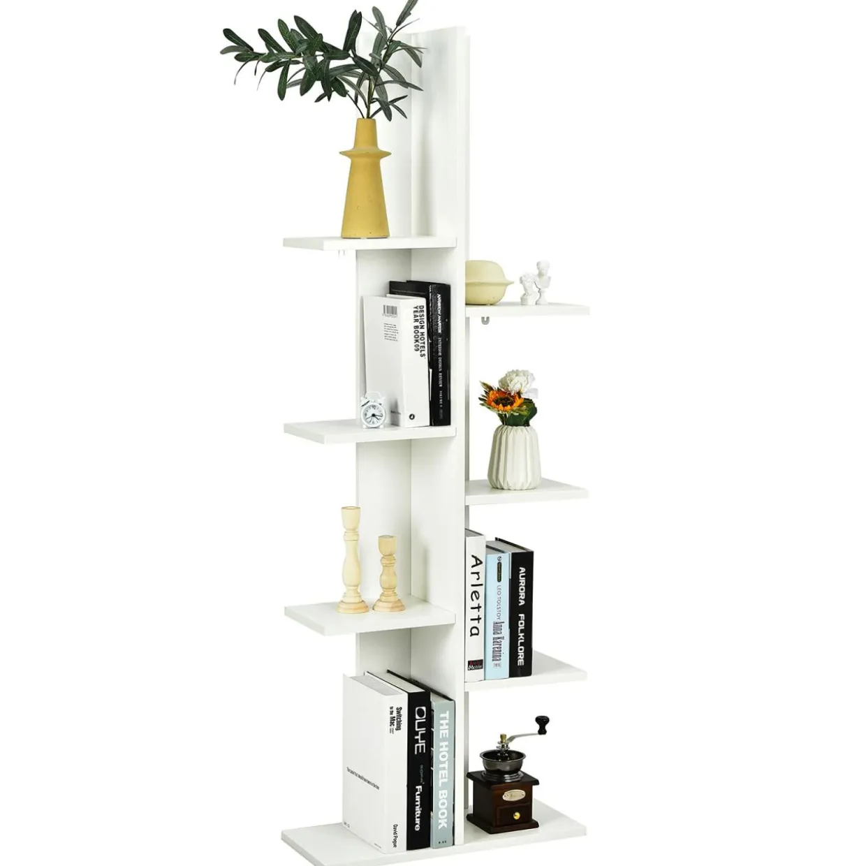 Tangkula 8 Shelf Bookshelf, Wood Bookcase with 8 Book Shelf, Tree Bookshelf Room Dividers