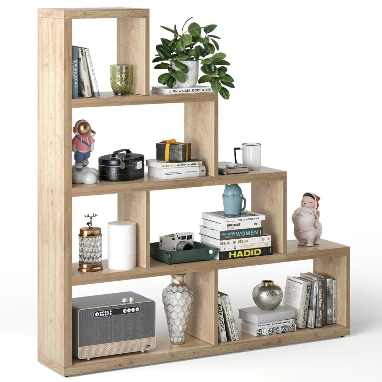 Tangkula 10 Shelves Bookshelf, L Shaped Freestanding Ladder Corner Bookshelf