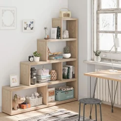 Tangkula 10 Shelves Bookshelf, L Shaped Freestanding Ladder Corner Bookshelf