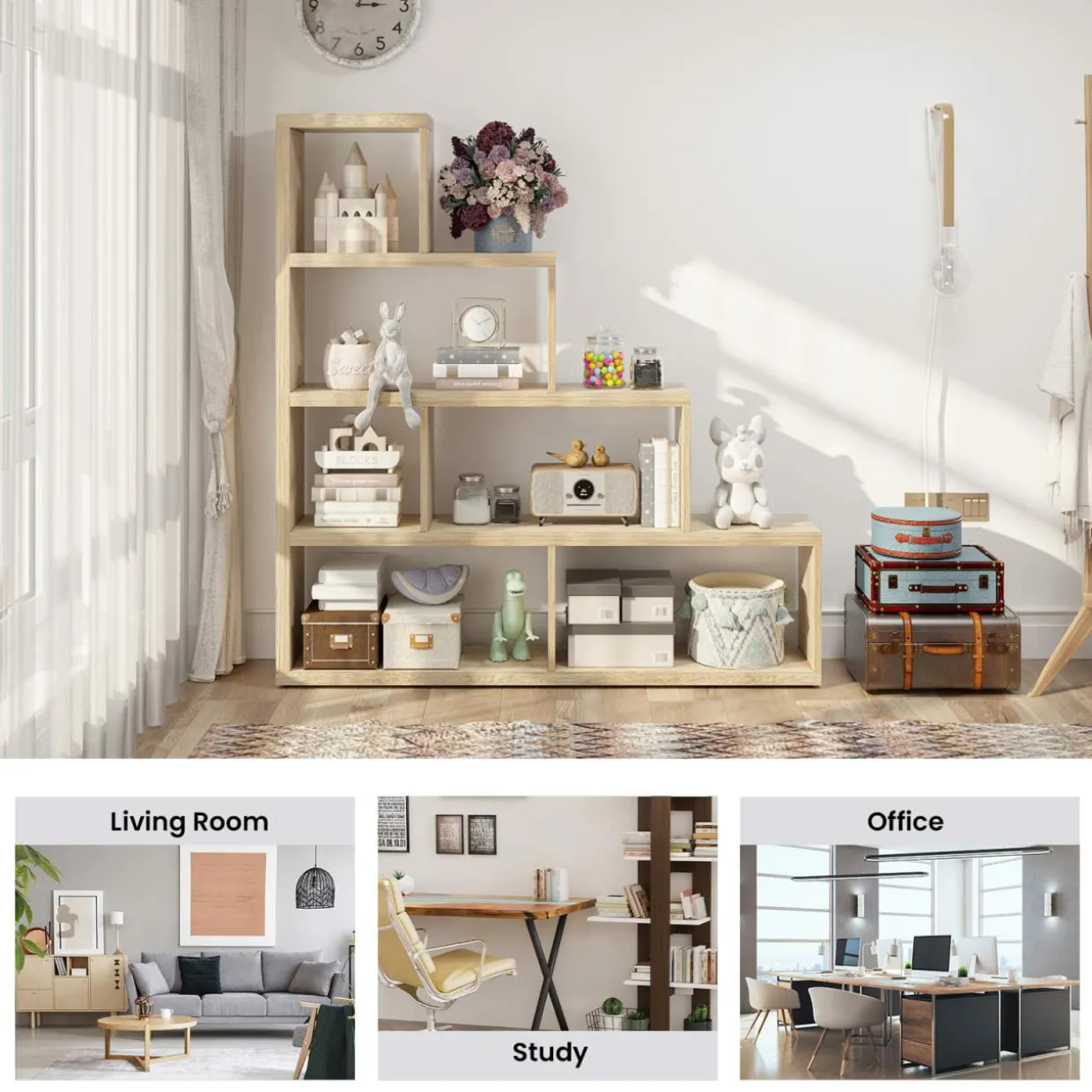 Tangkula 10 Shelves Bookshelf, L Shaped Freestanding Ladder Corner Bookshelf