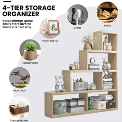 Tangkula 10 Shelves Bookshelf, L Shaped Freestanding Ladder Corner Bookshelf
