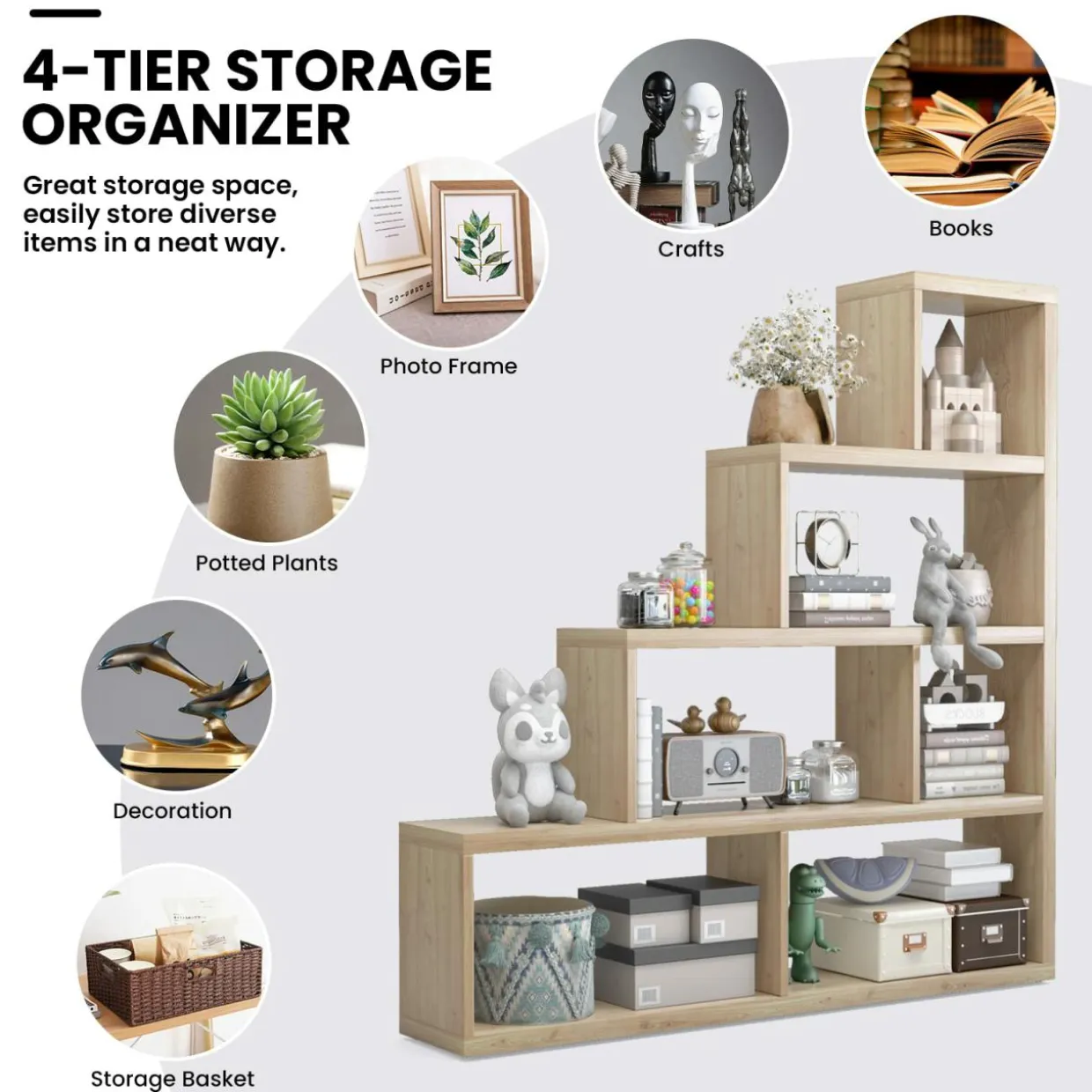 Tangkula 10 Shelves Bookshelf, L Shaped Freestanding Ladder Corner Bookshelf
