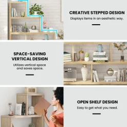 Tangkula 10 Shelves Bookshelf, L Shaped Freestanding Ladder Corner Bookshelf
