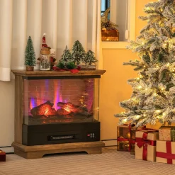 Tangkula 3 Sided Electric Fireplace, No Assembly 27 Inches Freestanding 4780 BTU Fire Place with Mantel