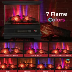 Tangkula 3 Sided Electric Fireplace, No Assembly 27 Inches Freestanding 4780 BTU Fire Place with Mantel