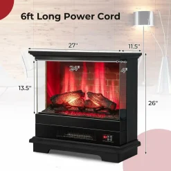 Tangkula 3 Sided Electric Fireplace, No Assembly 27 Inches Freestanding 4780 BTU Fire Place with Mantel
