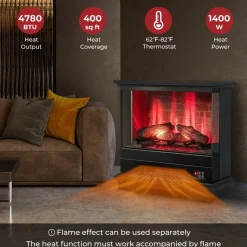 Tangkula 3 Sided Electric Fireplace, No Assembly 27 Inches Freestanding 4780 BTU Fire Place with Mantel