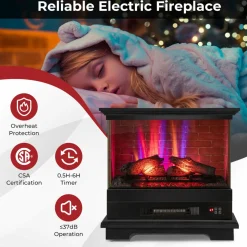 Tangkula 3 Sided Electric Fireplace, No Assembly 27 Inches Freestanding 4780 BTU Fire Place with Mantel