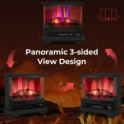 Tangkula 3 Sided Electric Fireplace, No Assembly 27 Inches Freestanding 4780 BTU Fire Place with Mantel