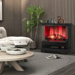 Tangkula 3 Sided Electric Fireplace, No Assembly 27 Inches Freestanding 4780 BTU Fire Place with Mantel