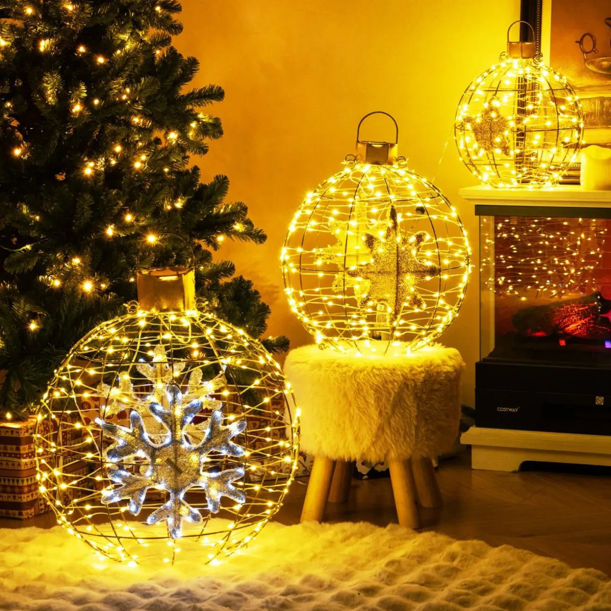 Tangkula 3 Sizes Christmas LED Lighted Sphere Balls, Holiday Globe Lights for Indoor/Outdoor Party Decorations ( 25"+21"+16" )