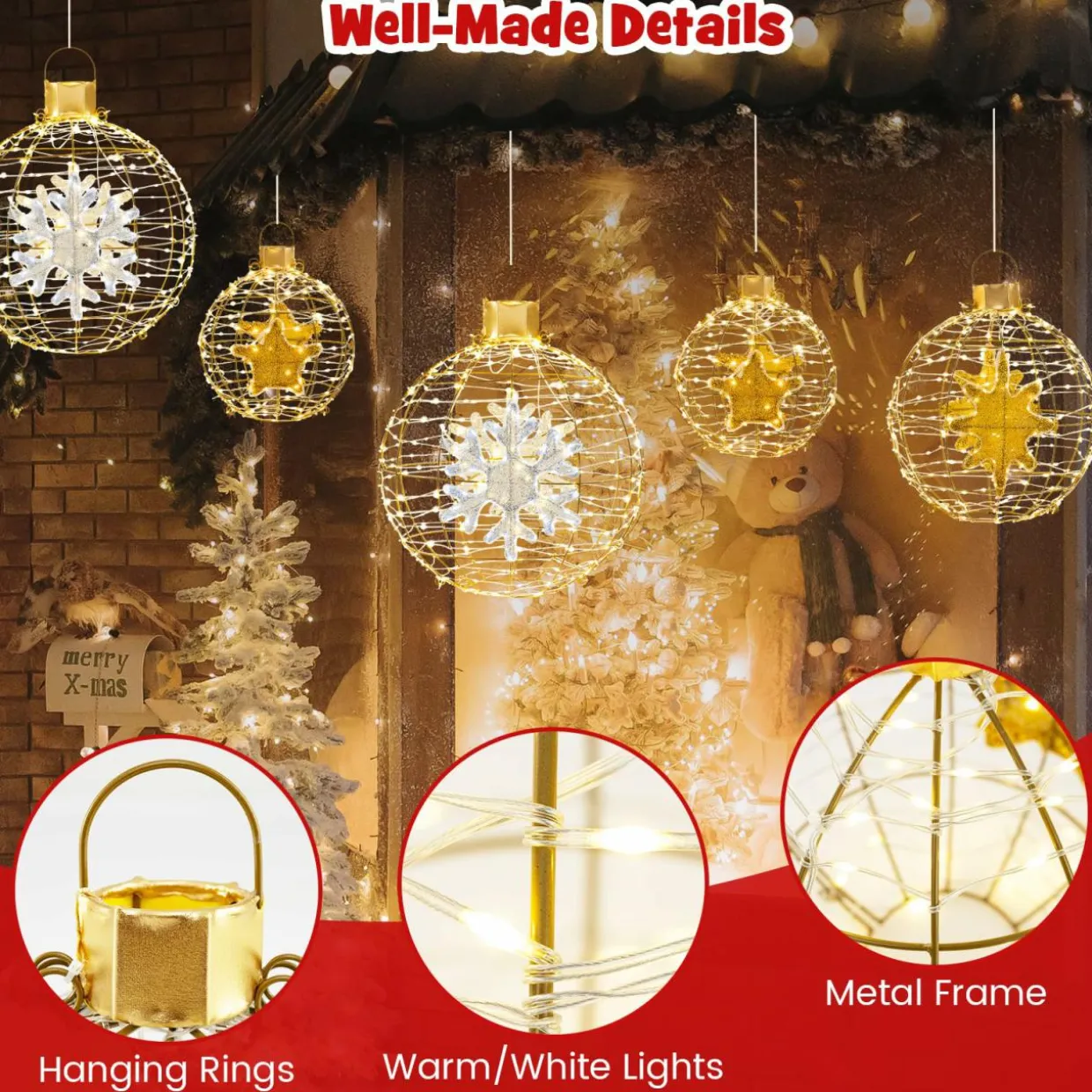 Tangkula 3 Sizes Christmas LED Lighted Sphere Balls, Holiday Globe Lights for Indoor/Outdoor Party Decorations ( 25"+21"+16" )