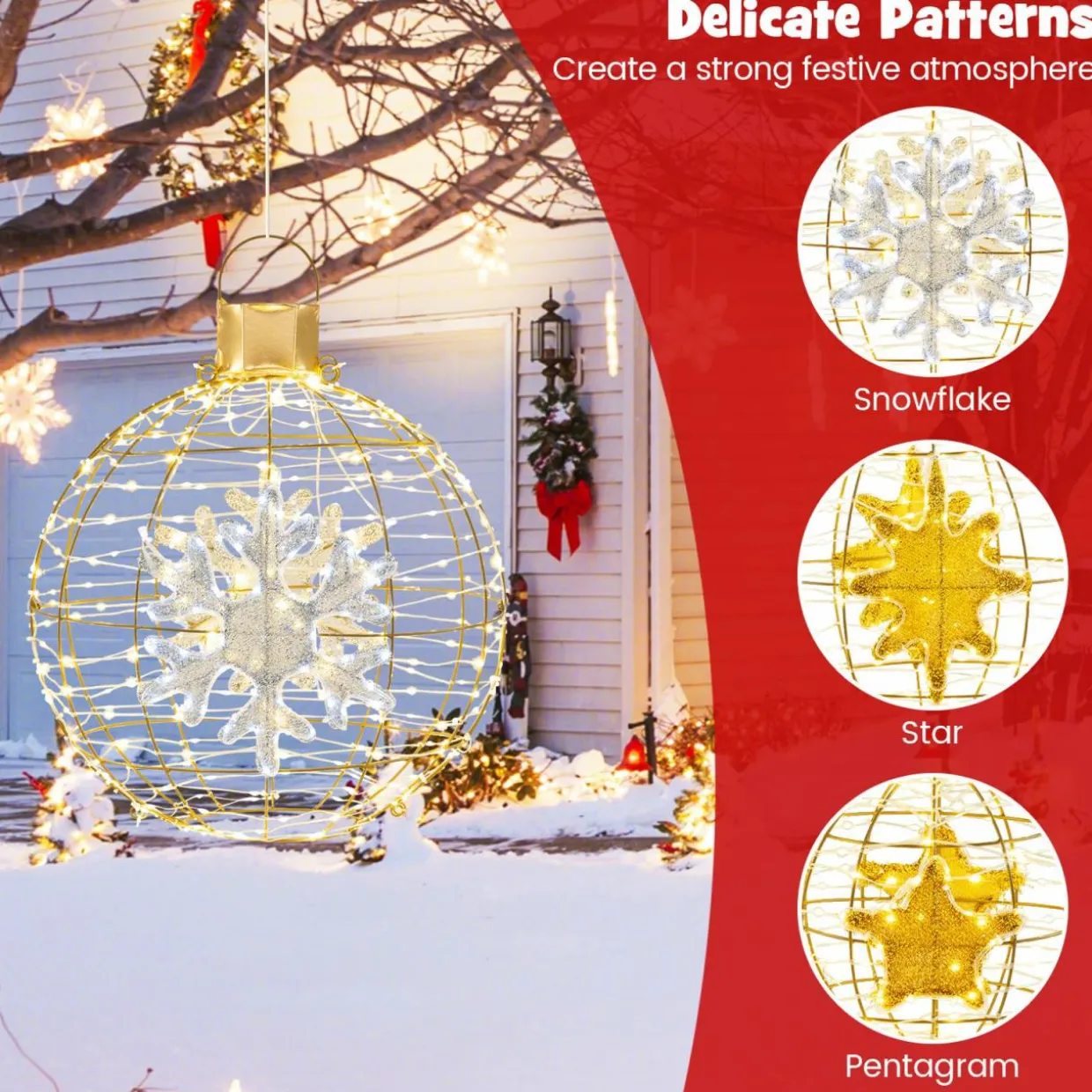 Tangkula 3 Sizes Christmas LED Lighted Sphere Balls, Holiday Globe Lights for Indoor/Outdoor Party Decorations ( 25"+21"+16" )
