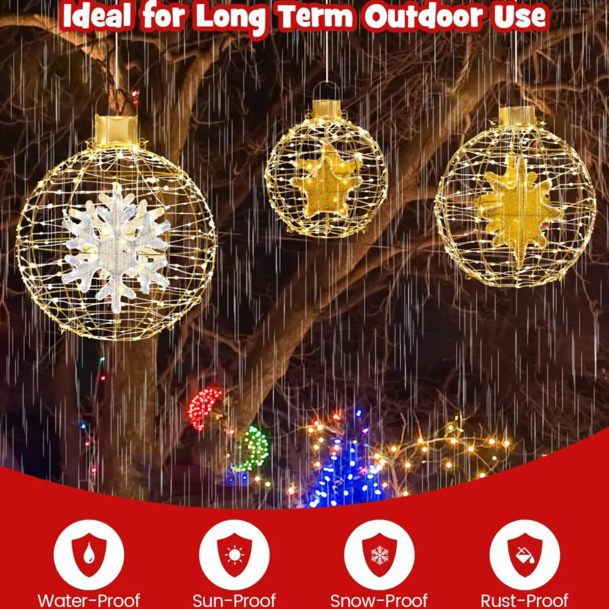 Tangkula 3 Sizes Christmas LED Lighted Sphere Balls, Holiday Globe Lights for Indoor/Outdoor Party Decorations ( 25"+21"+16" )