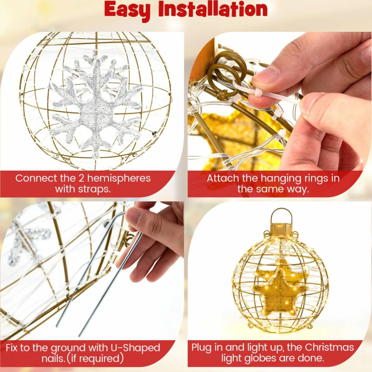 Tangkula 3 Sizes Christmas LED Lighted Sphere Balls, Holiday Globe Lights for Indoor/Outdoor Party Decorations ( 25"+21"+16" )
