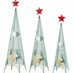 Tangkula 3 Sizes Tower Shaped Christmas Tree Decorations, Metal Xmas Decorative Trees with Reindeers