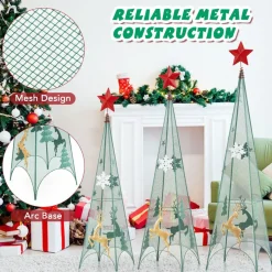 Tangkula 3 Sizes Tower Shaped Christmas Tree Decorations, Metal Xmas Decorative Trees with Reindeers