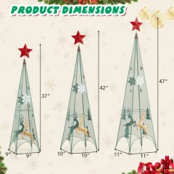 Tangkula 3 Sizes Tower Shaped Christmas Tree Decorations, Metal Xmas Decorative Trees with Reindeers