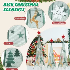 Tangkula 3 Sizes Tower Shaped Christmas Tree Decorations, Metal Xmas Decorative Trees with Reindeers