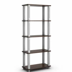 Tangkula 57" Storage Shelves, Space-Saving 5-Tier Storage Rack Organizer(Walnut & Black)