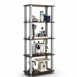 Tangkula 57" Storage Shelves, Space-Saving 5-Tier Storage Rack Organizer(Walnut & Black)