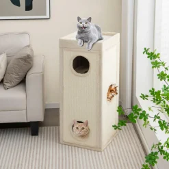 Tangkula 4 Story Cat Tree Condo, 39 Inch Multi-Layer Cat House with Sisal Scratch Pad