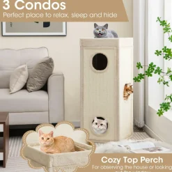 Tangkula 4 Story Cat Tree Condo, 39 Inch Multi-Layer Cat House with Sisal Scratch Pad