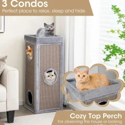 Tangkula 4 Story Cat Tree Condo, 39 Inch Multi-Layer Cat House with Sisal Scratch Pad
