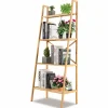 Tangkula 4 Tier Bamboo Ladder Bookshelf, Freestanding Plant Display Stand