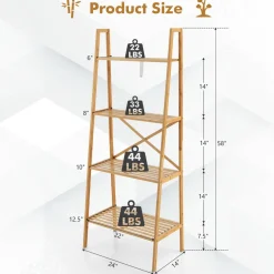 Tangkula 4 Tier Bamboo Ladder Bookshelf, Freestanding Plant Display Stand
