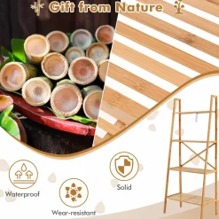 Tangkula 4 Tier Bamboo Ladder Bookshelf, Freestanding Plant Display Stand