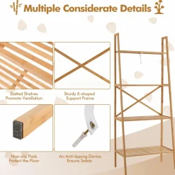 Tangkula 4 Tier Bamboo Ladder Bookshelf, Freestanding Plant Display Stand