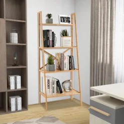 Tangkula 4 Tier Bamboo Ladder Bookshelf, Freestanding Plant Display Stand