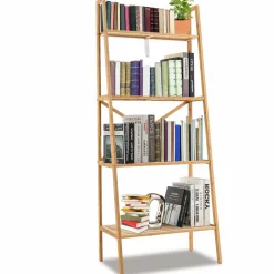 Tangkula 4 Tier Bamboo Ladder Bookshelf, Freestanding Plant Display Stand