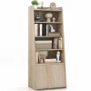 Tangkula 6 Tier Bookcase, Modern Bookshelf w/ 2 Adjustable Shelves & Flip-up Door, Wood Storage Cabinet with 5 Open Shelves