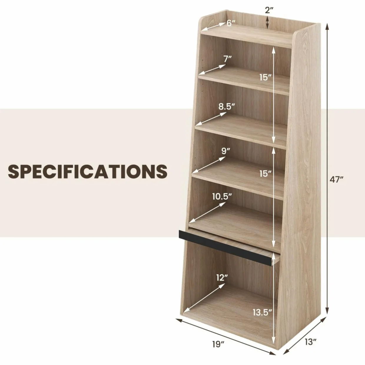 Tangkula 6 Tier Bookcase, Modern Bookshelf w/ 2 Adjustable Shelves & Flip-up Door, Wood Storage Cabinet with 5 Open Shelves