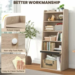 Tangkula 6 Tier Bookcase, Modern Bookshelf w/ 2 Adjustable Shelves & Flip-up Door, Wood Storage Cabinet with 5 Open Shelves