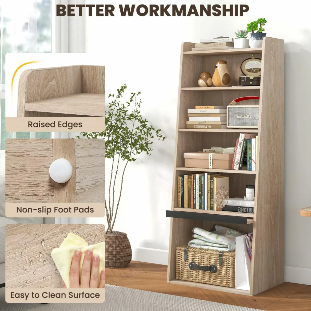 Tangkula 6 Tier Bookcase, Modern Bookshelf w/ 2 Adjustable Shelves & Flip-up Door, Wood Storage Cabinet with 5 Open Shelves