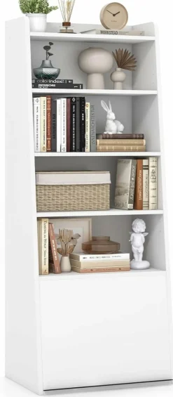 Tangkula 6 Tier Bookcase, Modern Bookshelf w/ 2 Adjustable Shelves & Flip-up Door, Wood Storage Cabinet with 5 Open Shelves