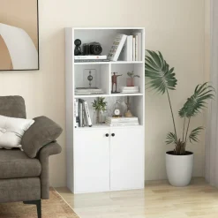 Tangkula 5 Tier Bookcase with 2-Door Cabinet