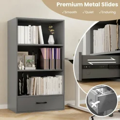 Tangkula 3 Tier Bookcase with Drawer, 48