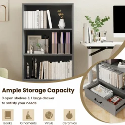 Tangkula 3 Tier Bookcase with Drawer, 48