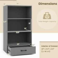 Tangkula 3 Tier Bookcase with Drawer, 48